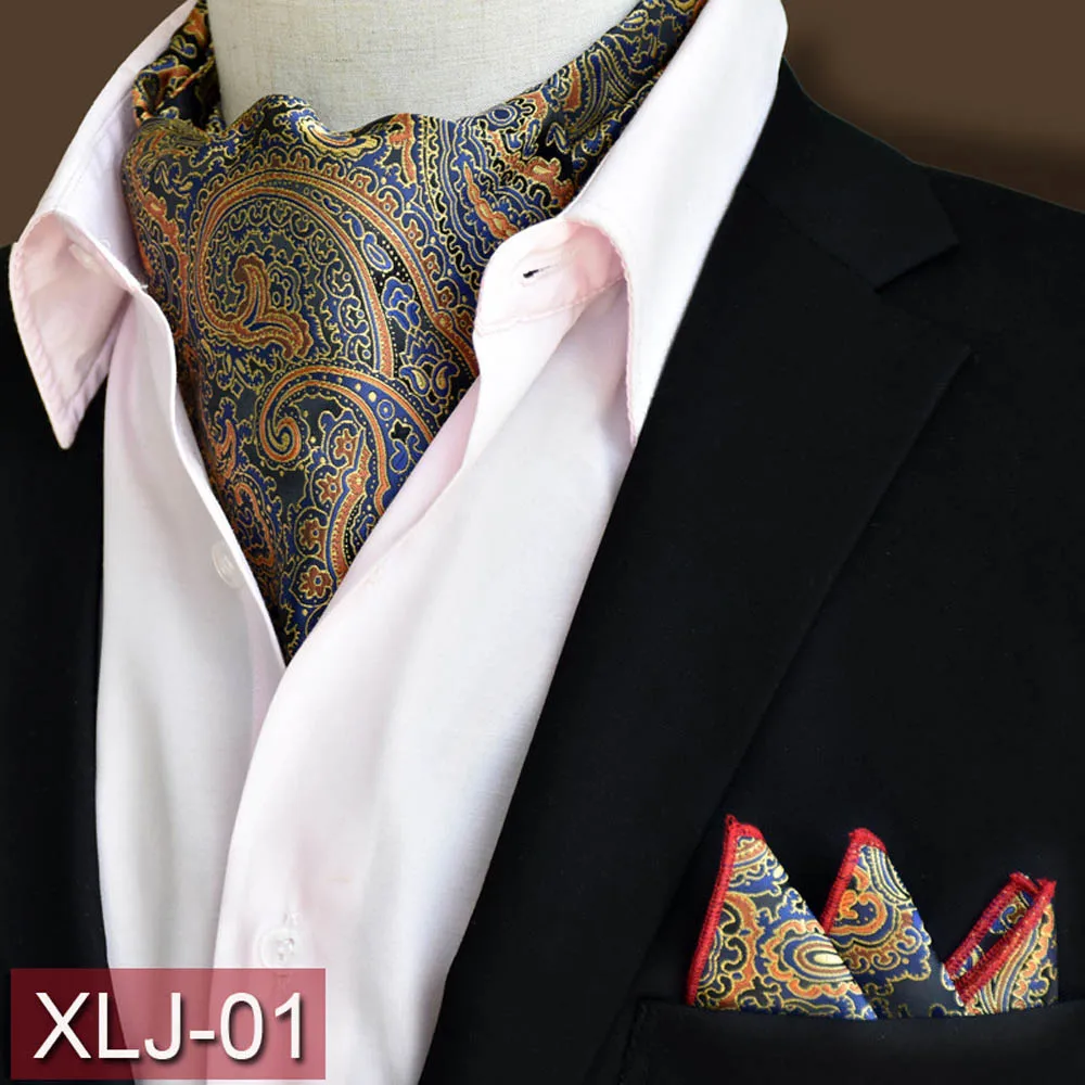 XLJ01 Лидер продаж мужские стильные Пейсли шейный платок, носовой платок шарф Аскот нагрудный платок комплект RSTIE0074 - Цвет: XLJ01