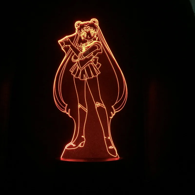 Усаги Цукино Рисунок USB 3D светодиодный ночной Светильник украшение для мальчиков, для малышей и детей постарше, футболка подарки для костюмированной вечеринки по японскому аниме «Сейлор Мун» настольная лампа прикроватный