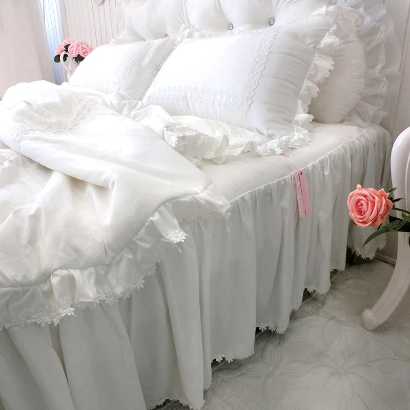 

Cotton 4Pcs/ser Duvet Cover Set No Comforter embroidery flower around girl adult room princess sweet bedding set Home FG191
