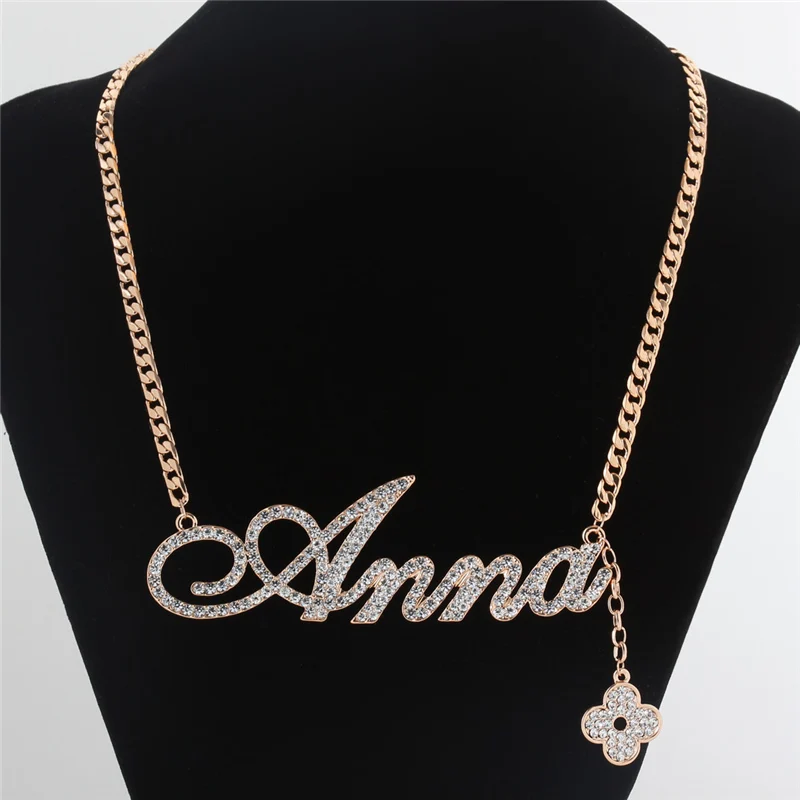 Бейлин розовое золото Цвет Анна Цепочки и ожерелья Кристалл Письмо имя кулон для