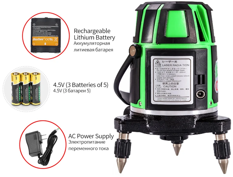 5 lines 6 points green laser level 360 degrees rotary outdoor mode - receiver and tilt slash available auto line | Инструменты