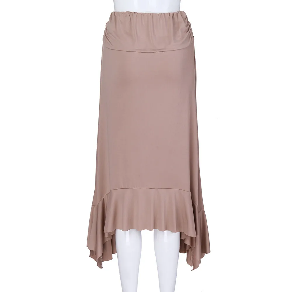 Свободная Страусиная Женская однотонная струящаяся юбка-платок Hemline миди юбка с высокой талией длинная юбка женская повседневная юбка в стиле ампир