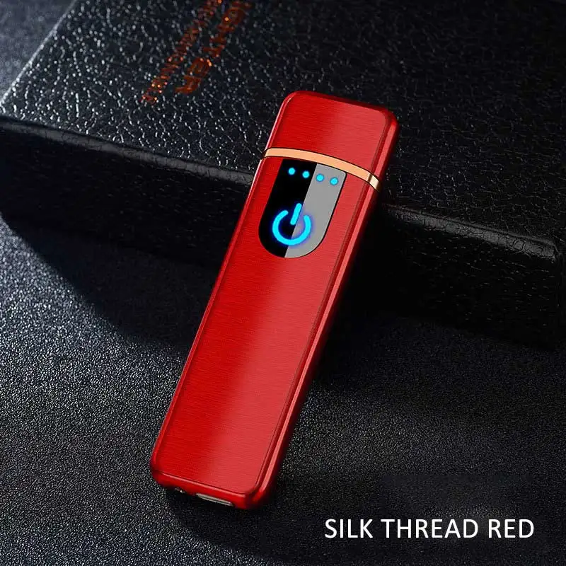 silk thread red Цинковый сплав прикуриватель датчик на ощупь экран Беспламенное ветрозащитное USB зарядка мужские подарки аксессуары для курения - Цвет: silk thread red