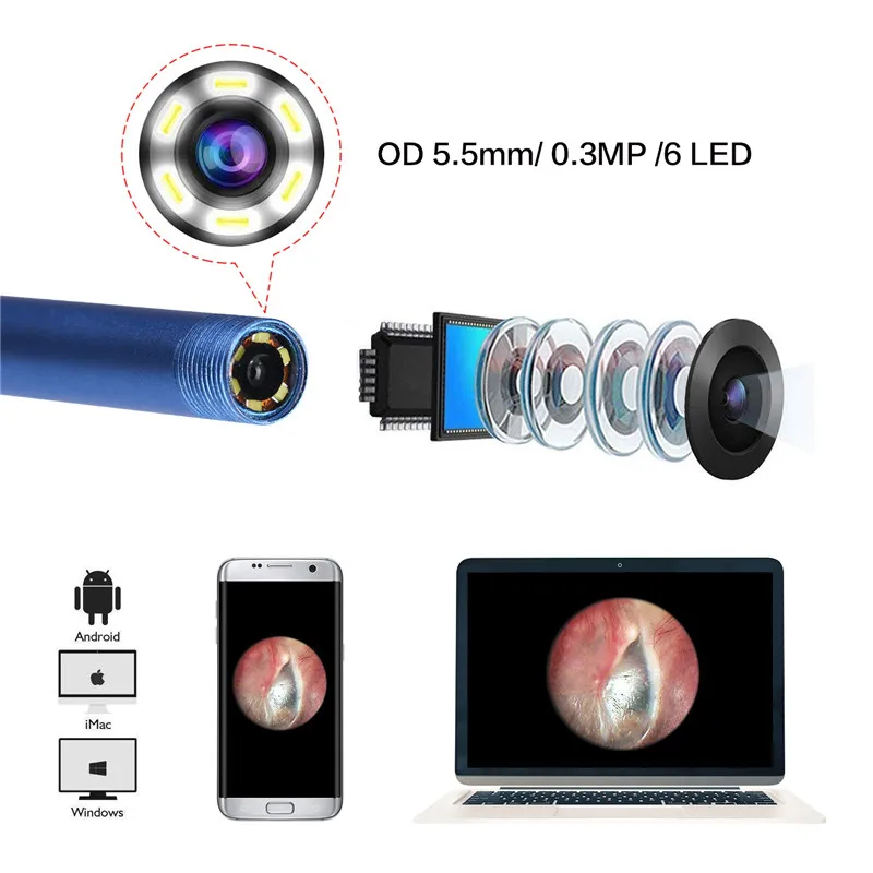 Wi Fi визуальный ушной очистки ложка Otoscope медицинский нос эндоскоп 5 мм Android Iphone