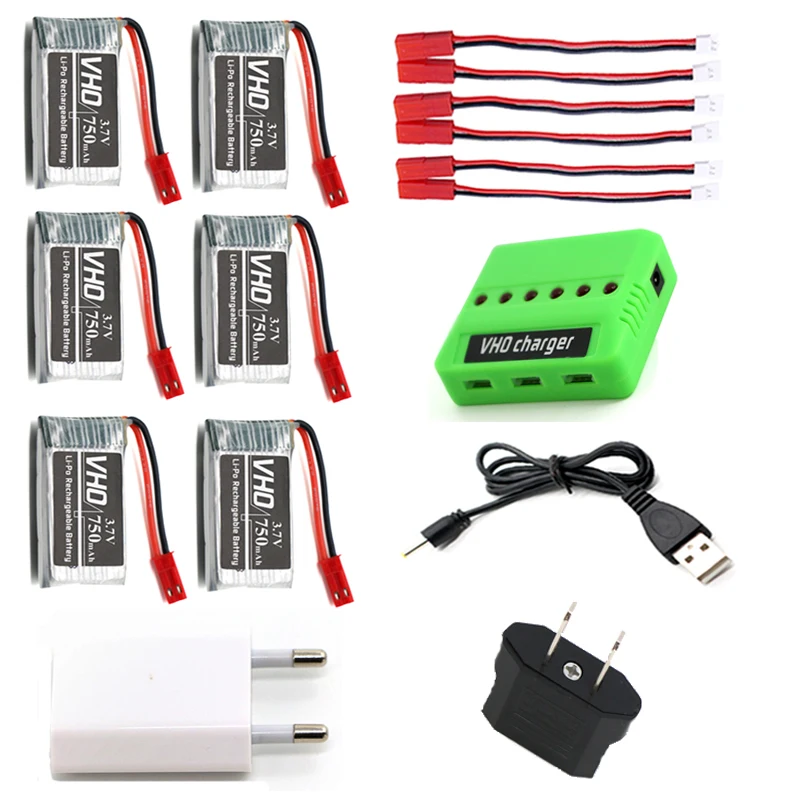 VHO 6 шт. 3 7 V 750 мА/ч 25C 1S1P 2.78WH Батарея & X6 Зарядное устройство для MJX X400 X500 X800 X300C X200