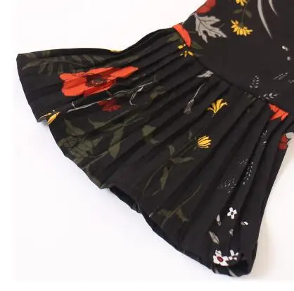 flare sleeve black Mori Girl, плиссированное платье с цветочным принтом, новинка, весна-лето, цветочное винтажное платье, женские длинные шифоновые платья, зеленый, красный, черный - Цвет: flare sleeve black
