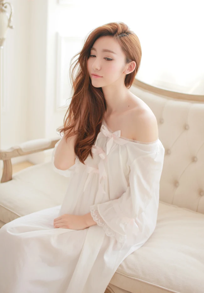 Бесплатная доставка женская шелковая ночная рубашка принцессы длинная белая