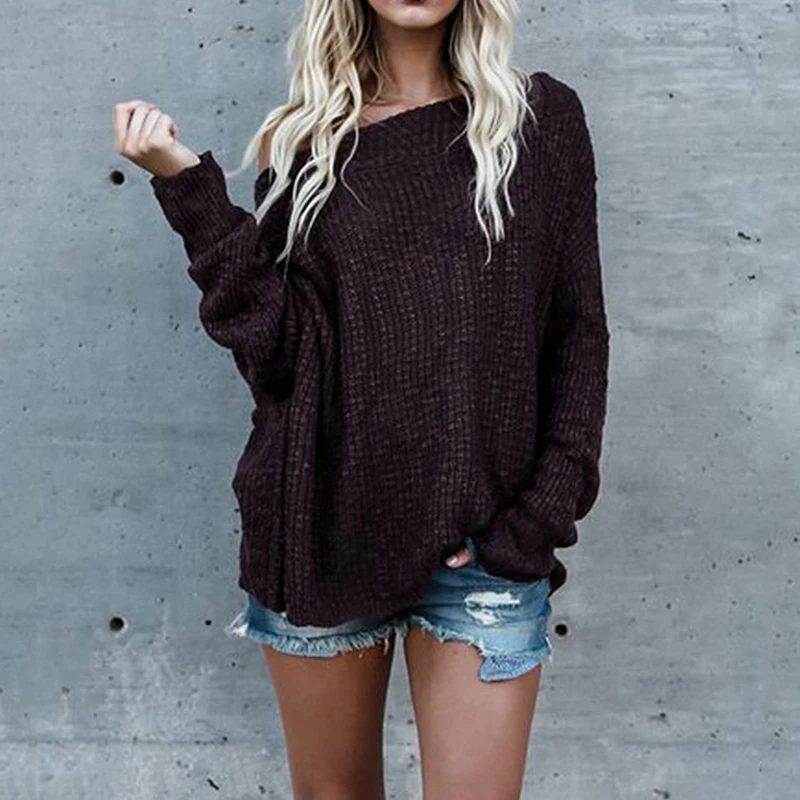 ZADORIN Spring Batwing Long Sleeve Solid Off Shoulder Sweater Women Plus Size Loose Casual Pullover Oversized White Grey | Женская