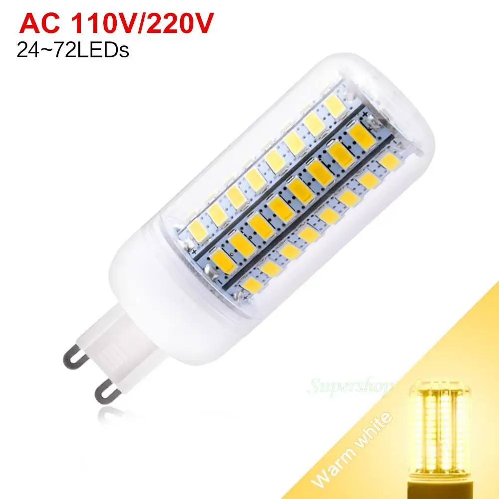 Дешевые Bombilla светодиодный лампочка g9 SMD5730 G9 AC 110V 220V 7 Вт, 9 Вт, 12 Вт, 15 Вт, 20 Вт, 25 Вт светодиодный кукурузы лампочки с ампулой яркий 24 72 светодиодный s холодный теплый белый