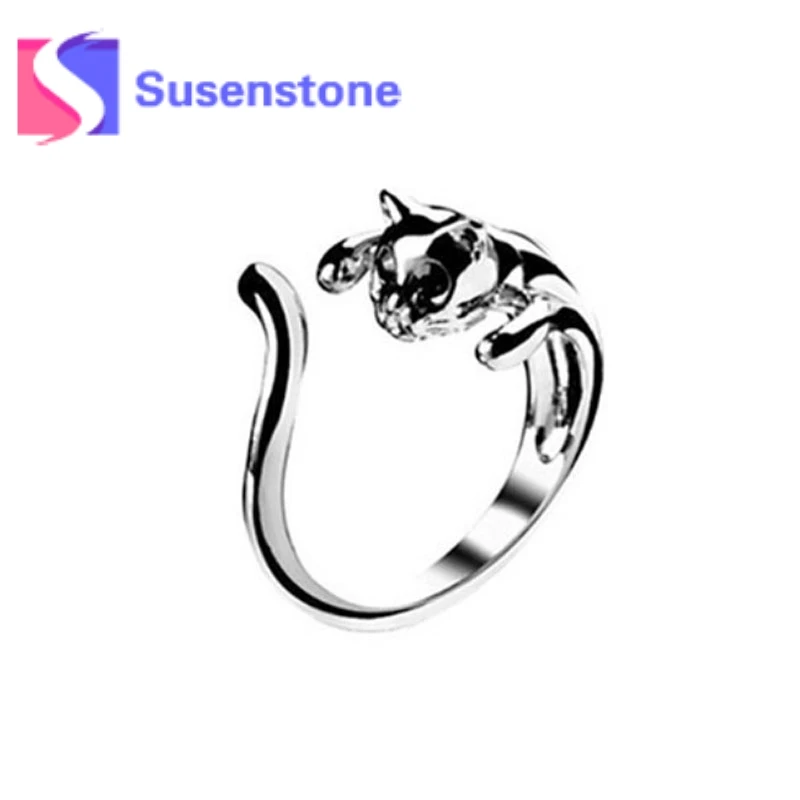 2019 новый дизайн покрытием милый кот с черными глазами женское кольцо открытой