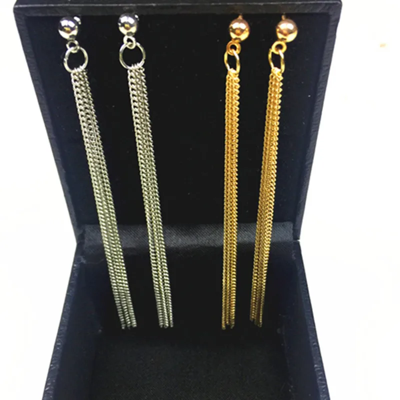 Длинная кисточка цепочка серьги элегантные золотые серебряные цвета капли воды