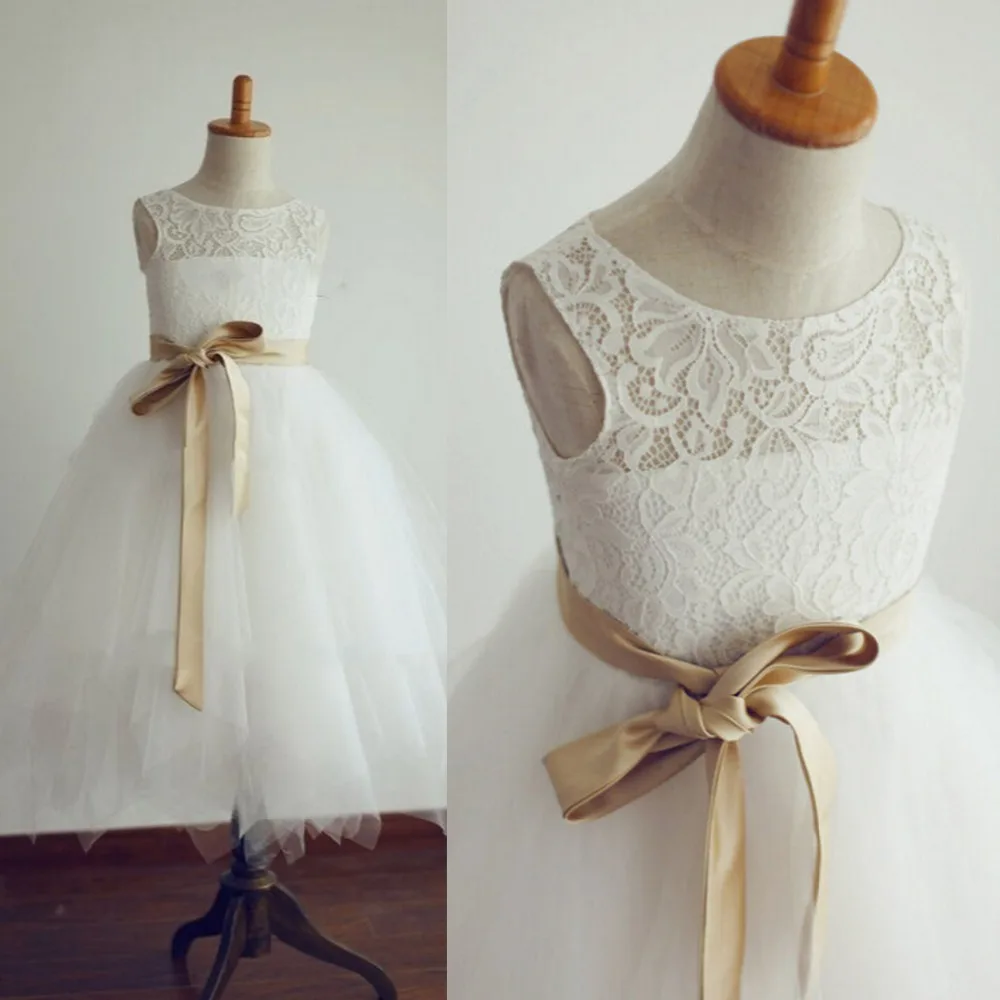 

New Real Flower Girl Dresses with Sashes Little Girls Kids/Children Dress Keyhole Ball Party Pageant Communion Dress for Wedding