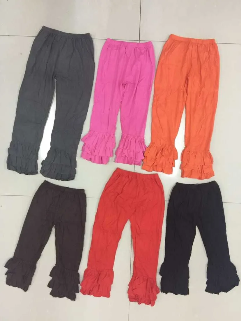 Осенние коричневые леггинсы для девочек с тройной оборкой Детские хлопковые