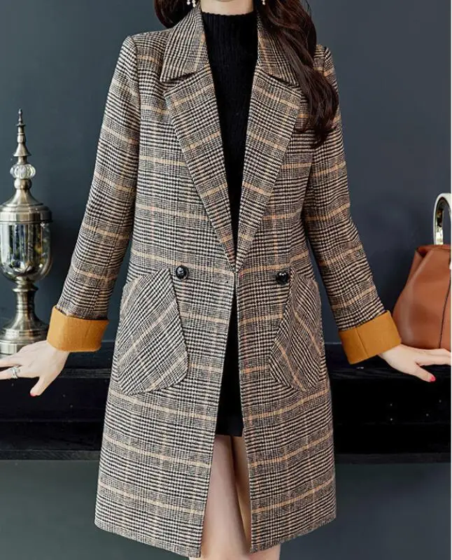 Новинка 2019 шерстяные пальто женское офисное длинное с прострочкой и карманами