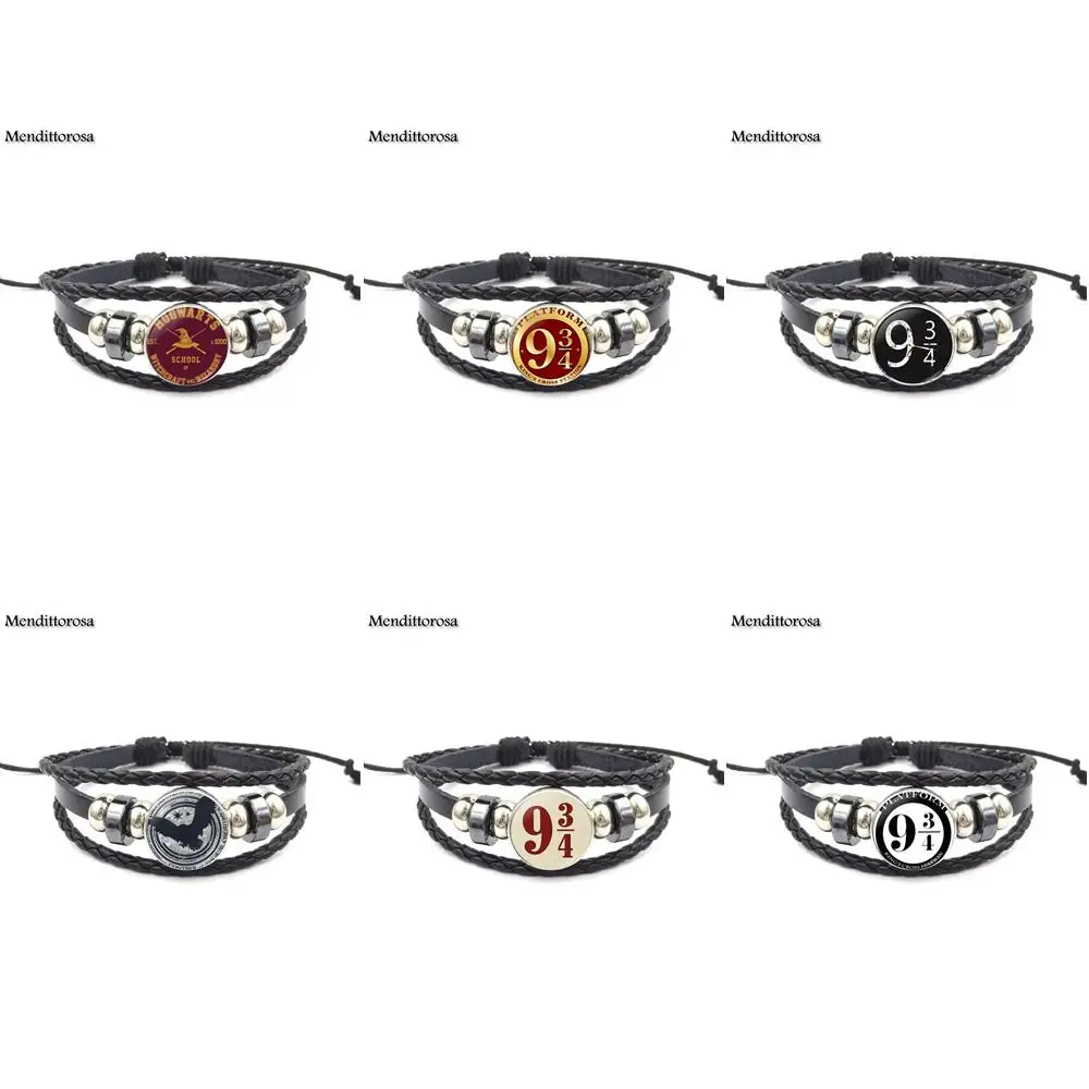 Mendittorosa Vintage Fashion Glass Black Leather Bracelet Bangles Jewelry Handmade For Girl Platform 9 34 Hogwart Express