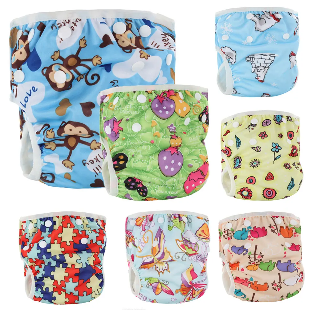Baby Adjustable Swim Diaper Training Pants Reusable Waterproof Nappy Washable Covers Baby Boy Girl Printed Cloth Diaper Washable