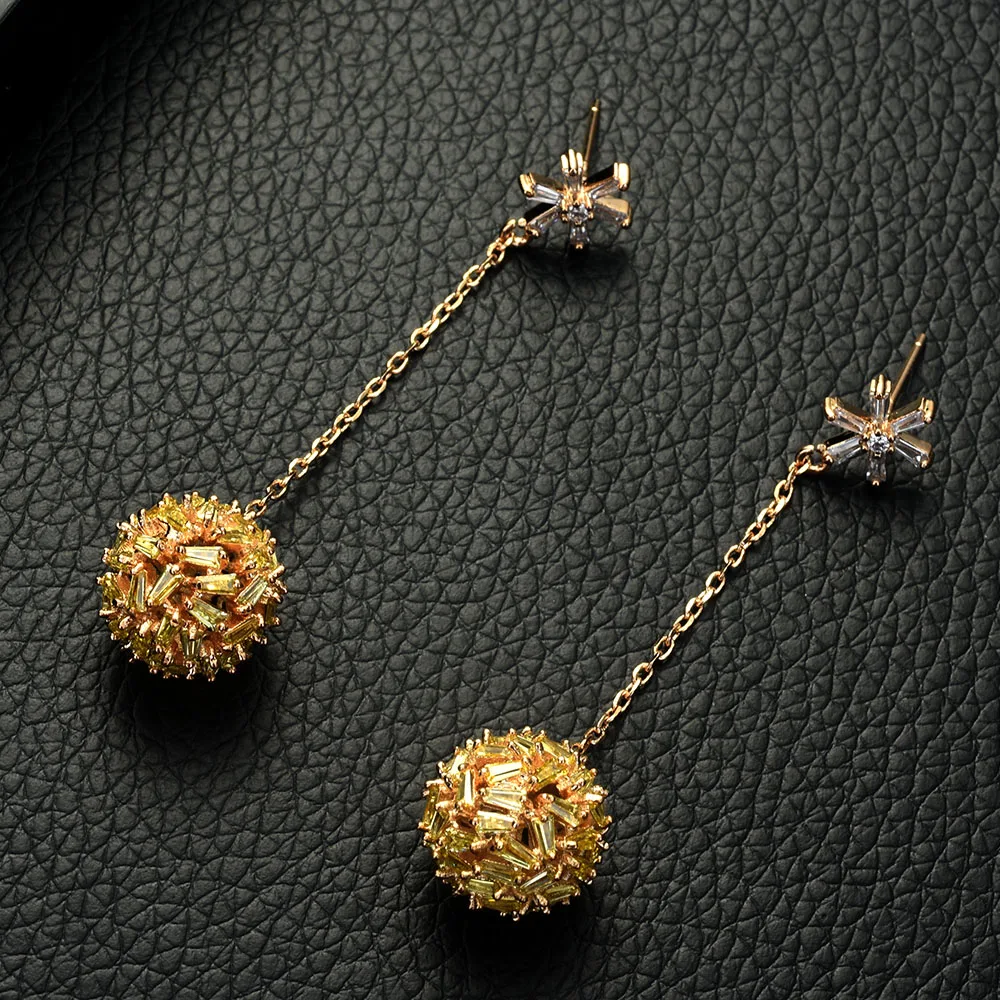 Высококачественные серьги-подвески HIBRIDE с покрытием из микрофибры и фианитами