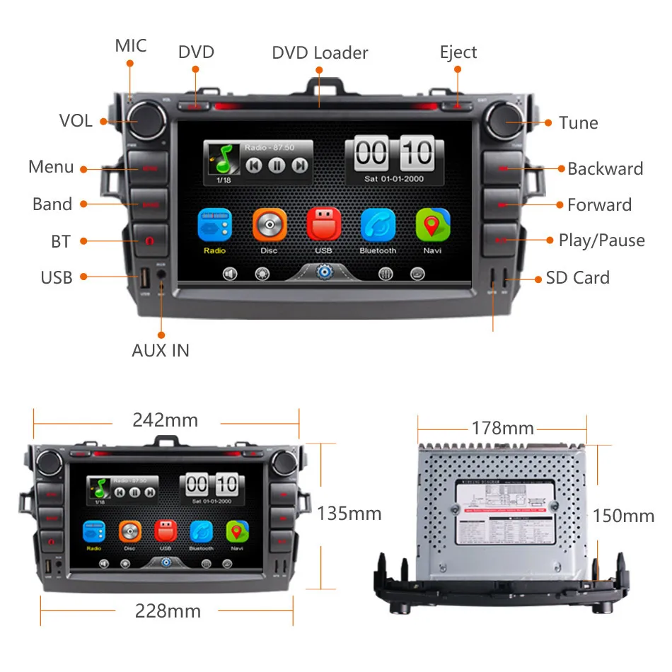 Автомобильный DVD плеер 2DIN радио Bluetooth головное устройство стереосистемы с