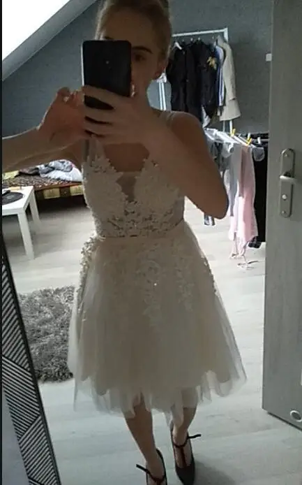 

FOLOBE Vintage New Light Champagne Lace Dreses Girls Pearls Tulle Short Women Dress Formal Dresses Party Dress