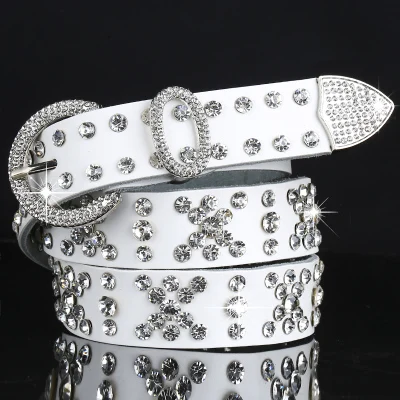 Silver 2.8cm Черные джинсы из натуральной кожи, ремни, женские ремни с пряжкой, роскошные ремни со стразами для женщин, женские ремни с заклепками из воловьей кожи - Цвет: Silver 2.8cm