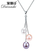new tassel three pearl line pendant necklace with 18in silver snack chain necklaces pendants natural pearl jewelryno chain
