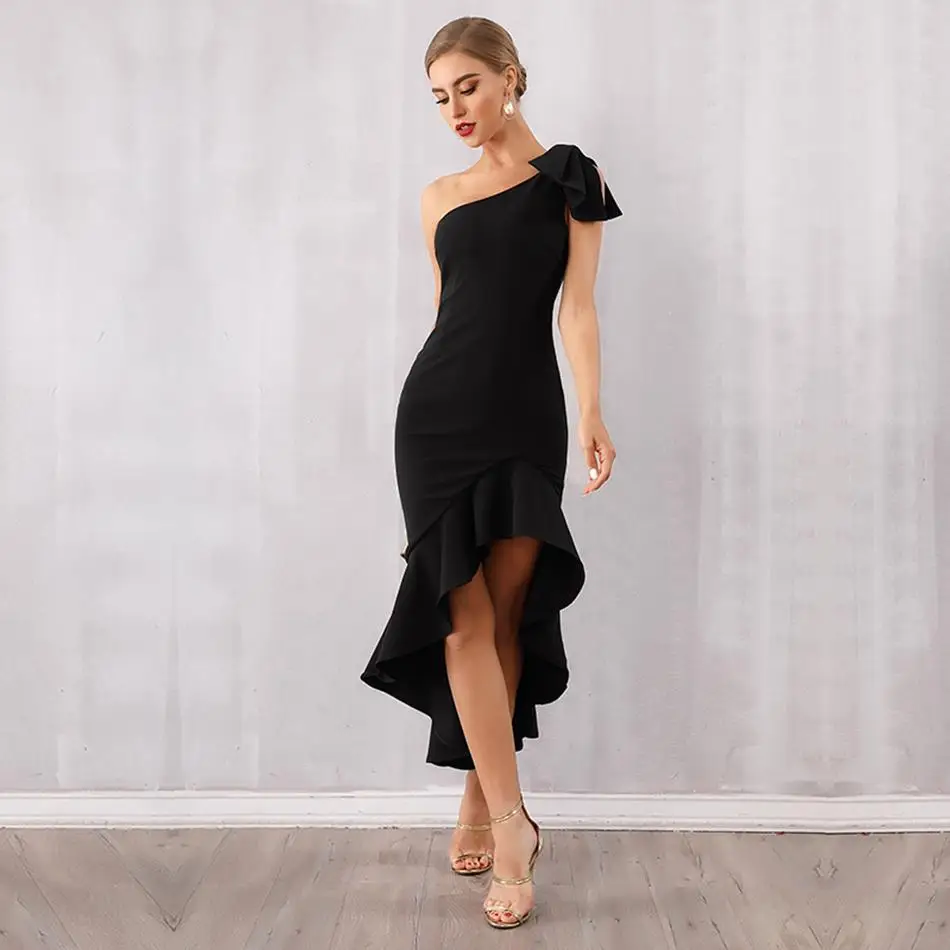 

Summer Black Fashion Celebrity Party Bandage Dress Women Elegant One Shoulder Sexy Party Night Club Festival Mermaid Vestidos