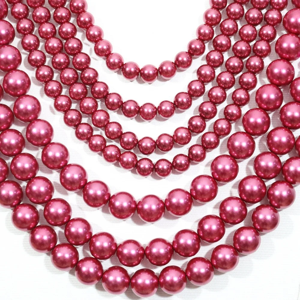 Chrams Женщины красная роза круглый имитация-жемчужная раковина 7 рядов ожерелье