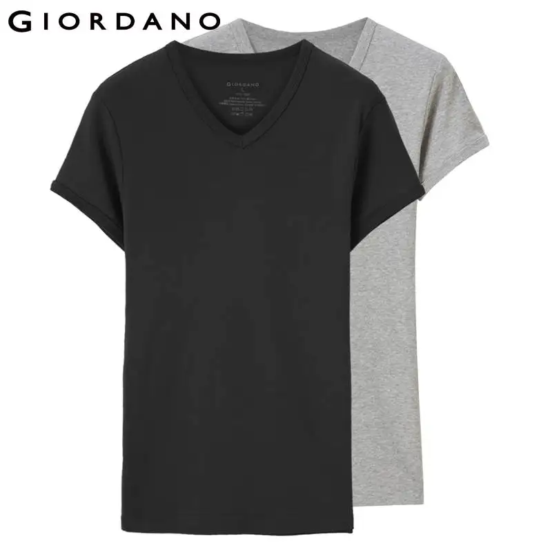 Giordano две хлопчатобумажные футболки с v-образным вырезом и короткими рукавами,модель имеет несколько цветовых решений,и большой размерный ряд - Цвет: 61Gray