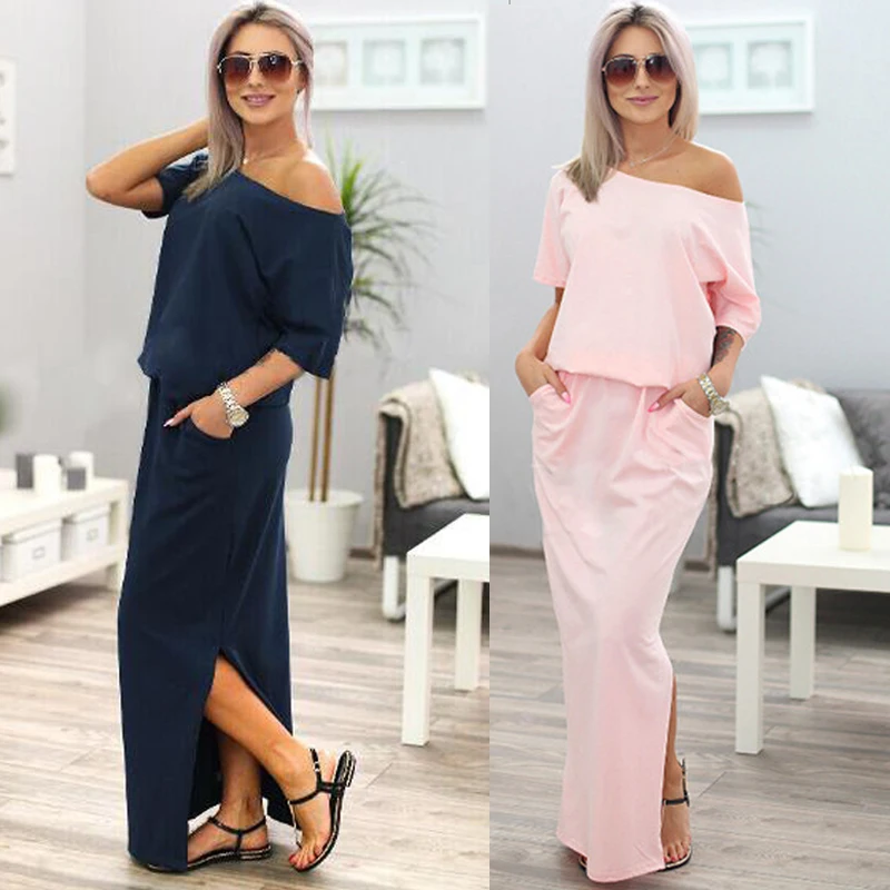 Летнее Повседневное платье для женщин 2020 черные синие розовые макси платья с