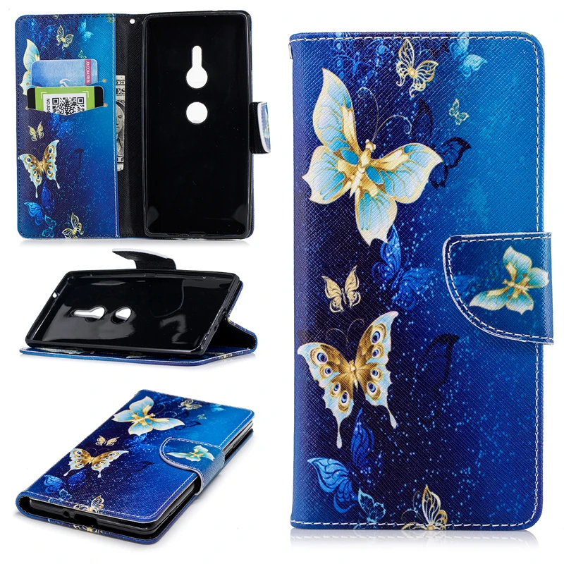 Чехол книжка с Цветной рисунок из искусственной кожи Чехлы подставки для sony Xperia