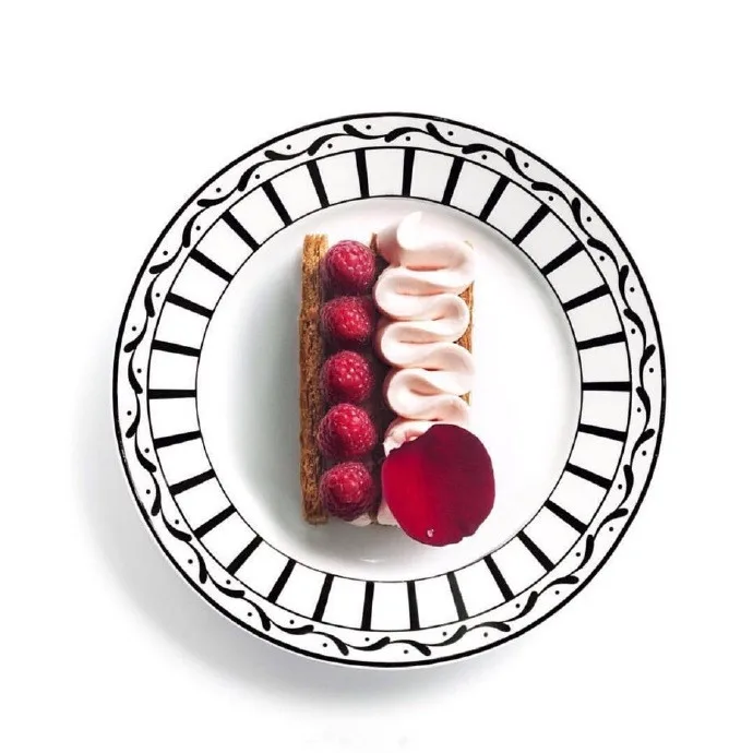 Черно белая керамическая тарелка обеденная для завтрака серый поднос китайская