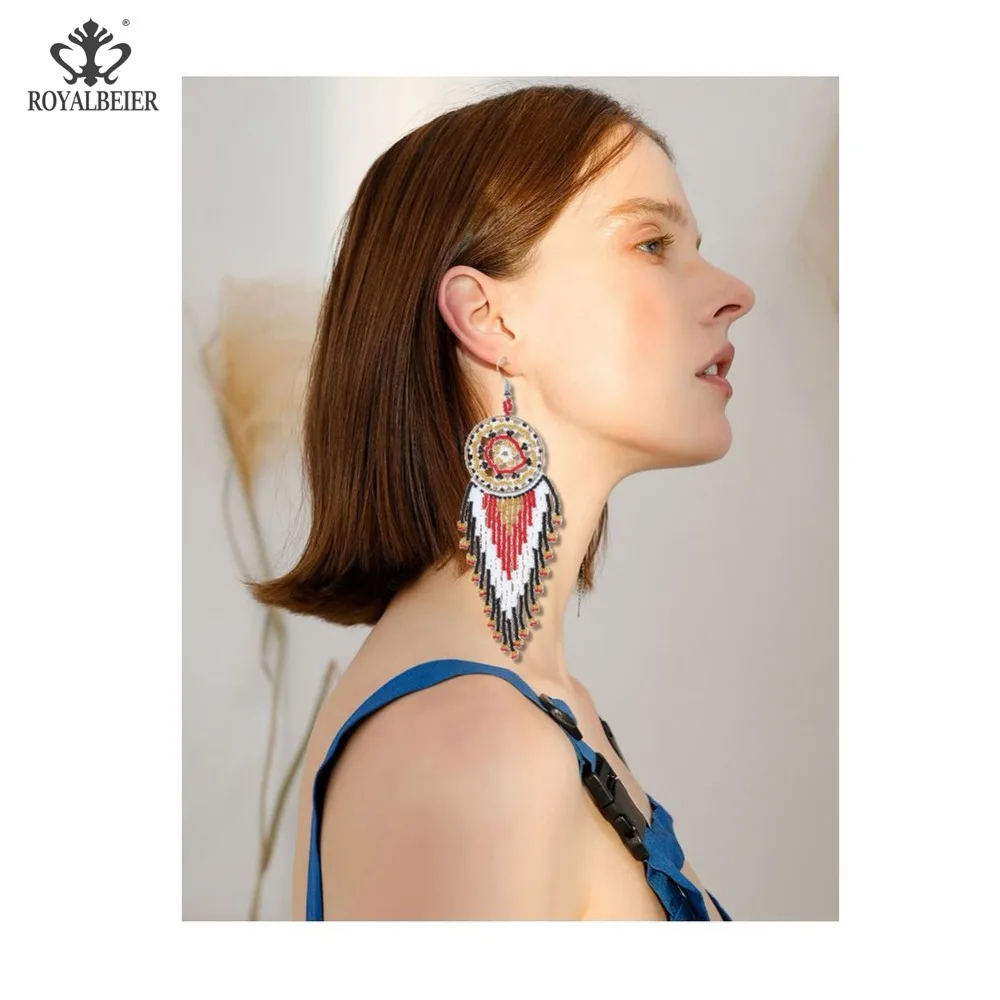 Длинные серьги RoyalBeiery с подвеской, богемные модные украшения, серьги с кисточками, 9 цветов по выбору, женские Украшения ручной работы