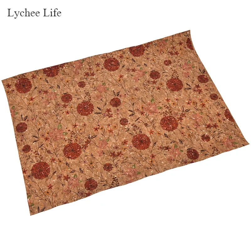 Lychee Life 42x30 см винтажная Цветочная печать мягкая пробка ткань для одежды сумки с