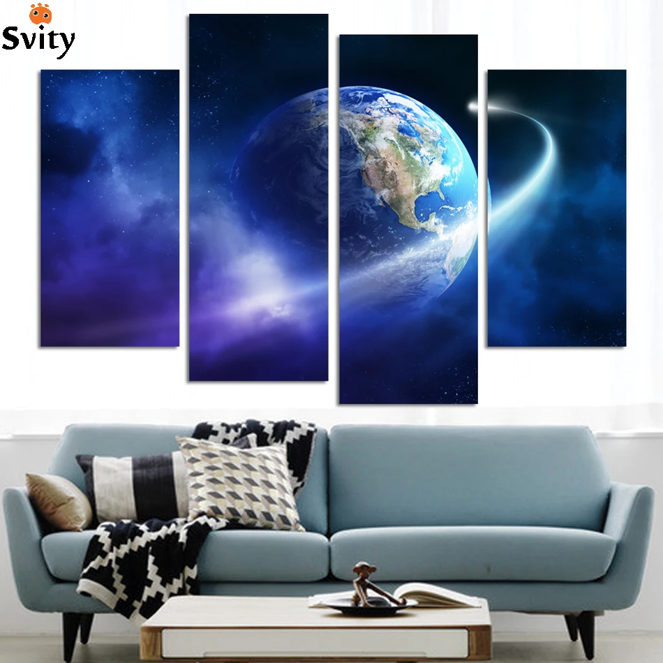 The Earth Map From the Space Canvas Painting Modern HD Large On Wall Art Gift For Living Room | Дом и сад