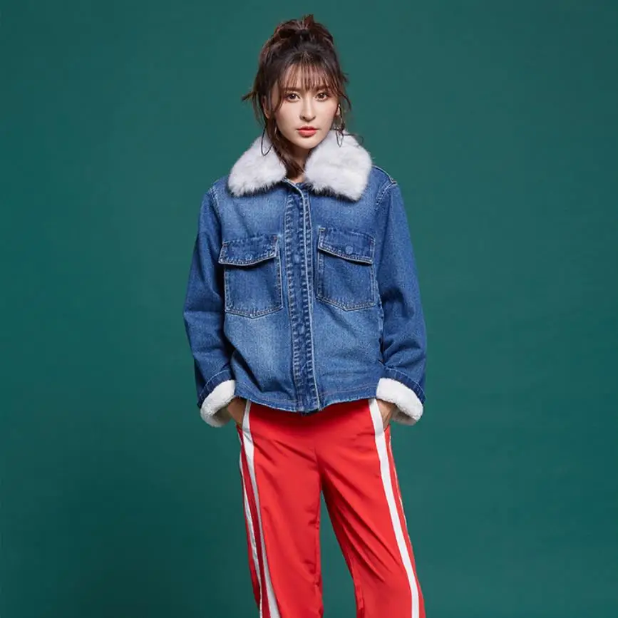Фабричные магазины Плюс Бархатные Меховые джинсовые куртки женские толстые