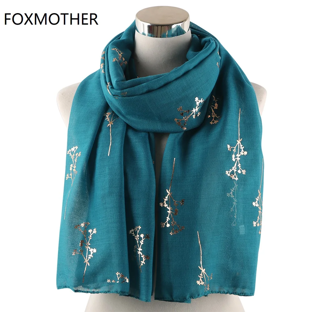 FOXMOTHER Новый Бирюзовый Розовый Желтый Цветочный ветви дерева Фольга Золотой шарф