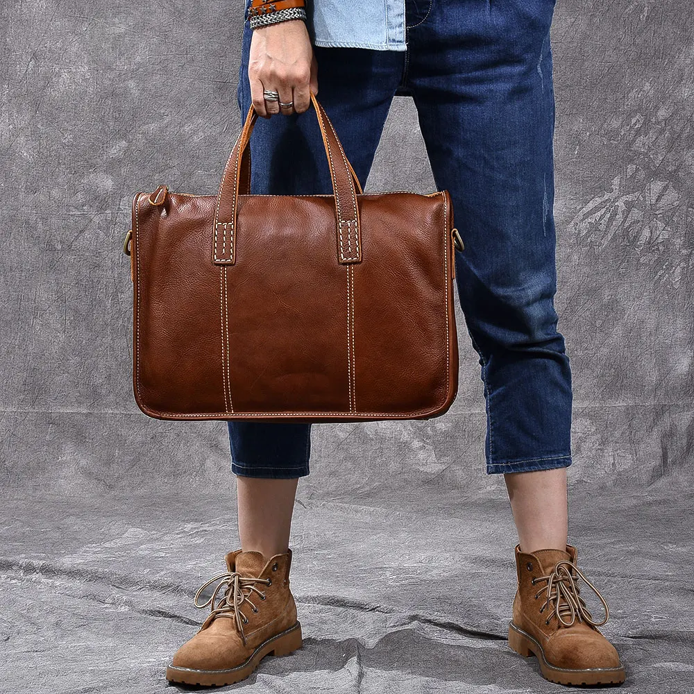 Men's Handbags Retro Handmade Genuine Leather Briefcase Crossbody Shoulder Bag Men Laptop Messenger Bags First Layer |