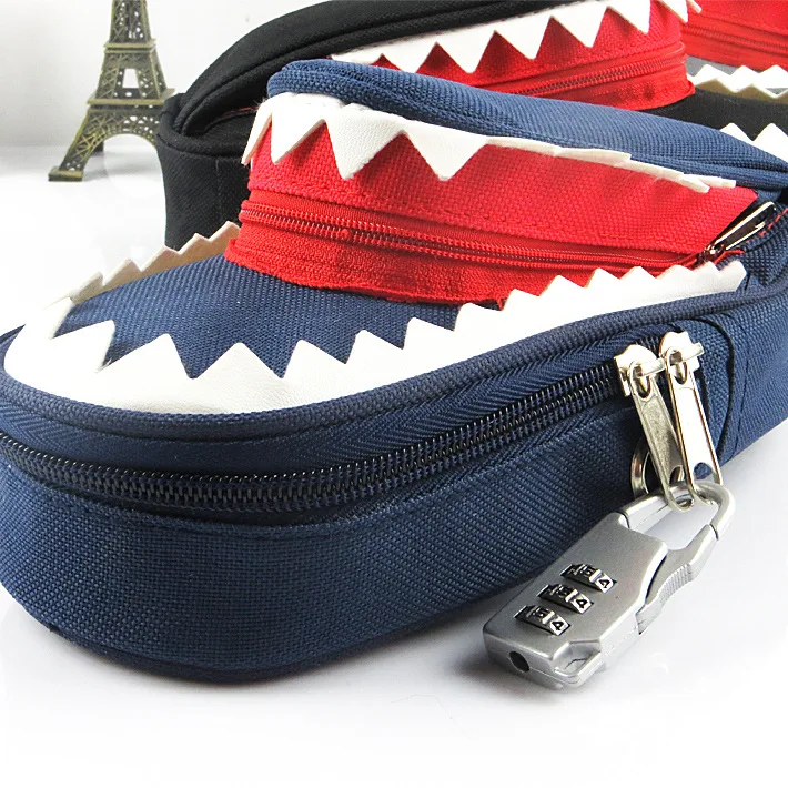 

Creative Shark Large Capacity Canvas Pencil Bag with Code Lock Kids Pencil Case For Boys Zipper Student Pen Box