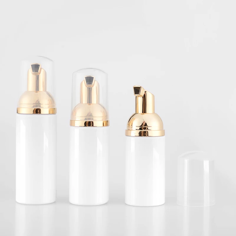 

30ml 60ml Empty Plastic Foamer Bottle Pump Facial Cleanser Liquid Soap Dispenser White Foam PET Bottles with Gold Tops 12pcs/lot