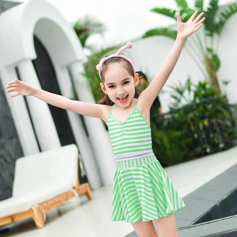 Kids Swim Dress Summer Baby Girls Striped Bikinis Set Swimsuit Surf Swimwear Children Biquini Beach Wear Bathing Suit Sportswear | Спорт и