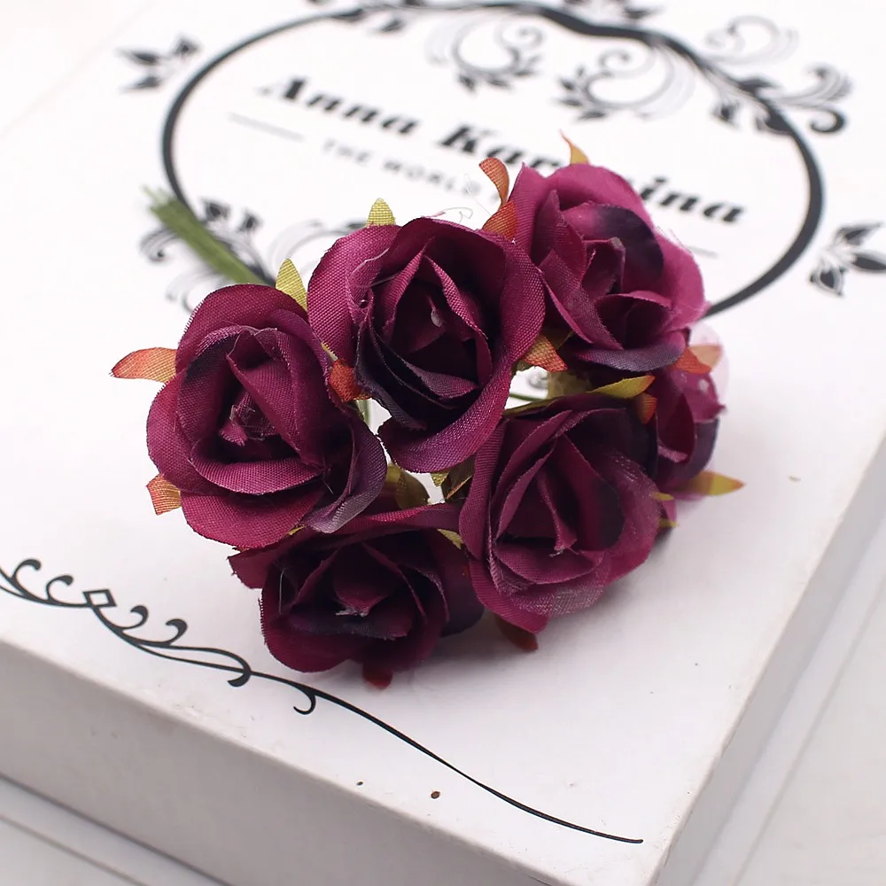 Rose Red 6 шт., искусственные цветы, простая красная роза для свадьбы, украшения дома, ювелирные аксессуары, цветы для скрапбукинга, сделай сам, товары для рукоделия - Цвет: Rose Red