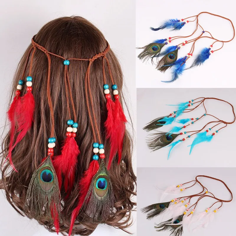 Pure color feather headwear colorful popular tourist attractions in Europe and Indian accessories |