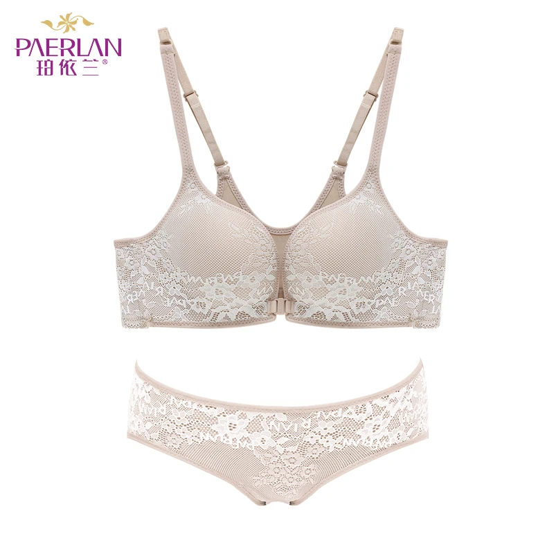 PAERLAN Sexy Set Panties Women's Underwear Lace Side Front Buckle Wire Free Bra New Small Chest Gathered Thick Vest Style | Женская