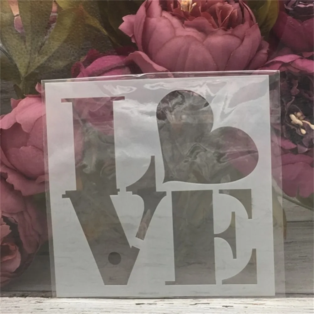 

1Pcs 13*13cm Love Heart Letters DIY Layering Stencils Painting Scrapbook Coloring Embossing Album Decorative Card Template