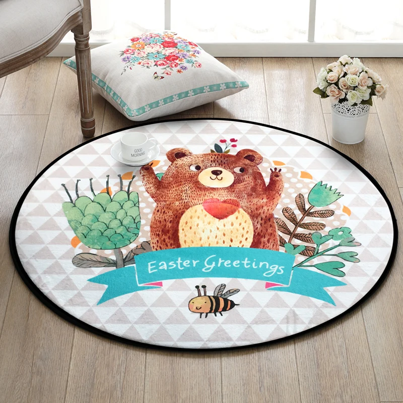 Милый напольный ковер для гостиной круглый нескользящий с мультяшным кроликом
