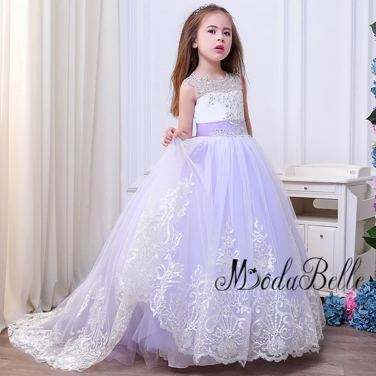 Детское кружевное платье с длинным шлейфом аппликацией|beautiful communion dresses|communion
