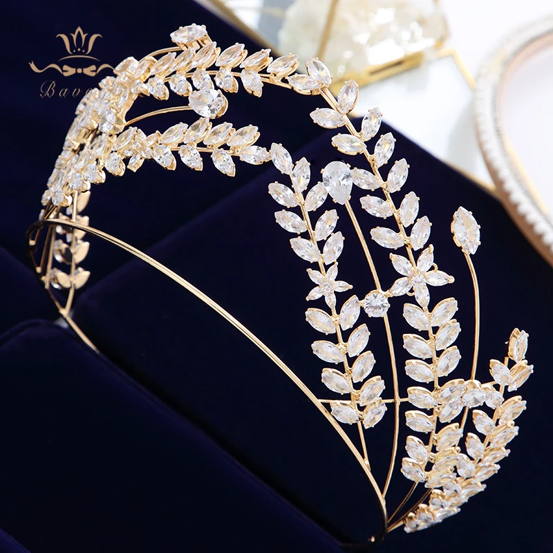 

Bavoen Royal Princess Gold Brides Hairbands Baroque Zircon Brides Tiaras Hairbands Clear Crystal Wedding Hair Accessories