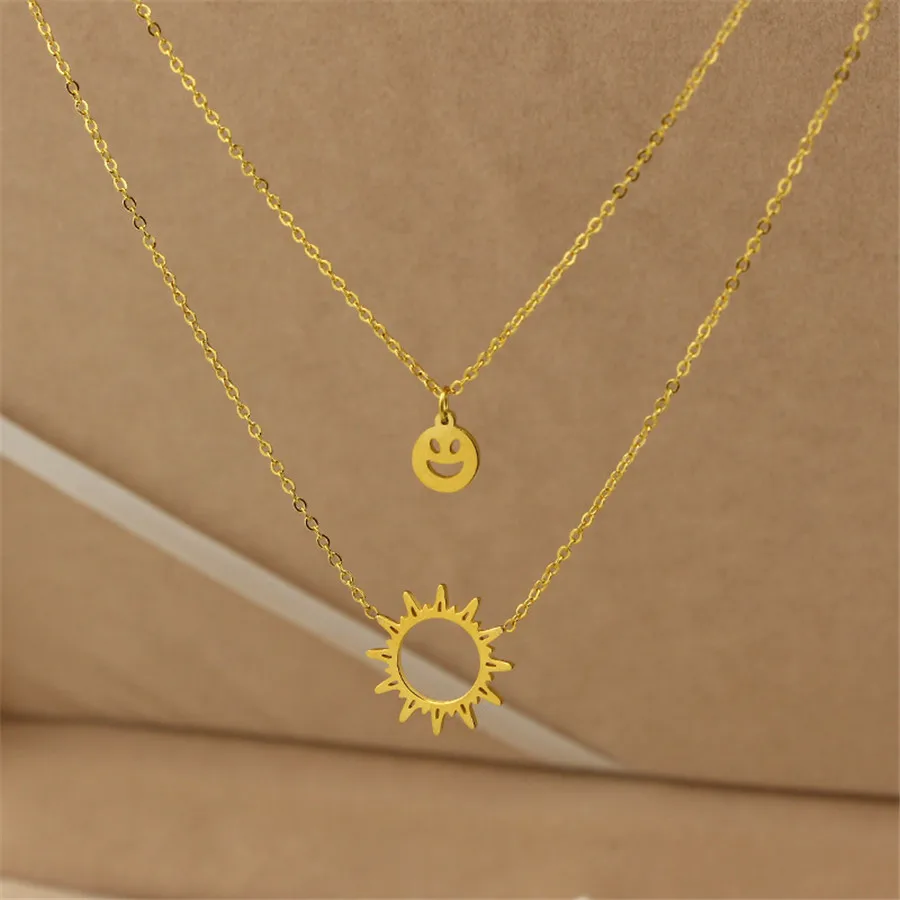 Ожерелье с подвеской Martick Sunshine золотистого цвета двойная цепь подвеска на лицо