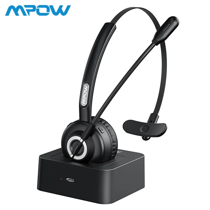 Черный Mpow TH1 Bluetooth Беспроводные наушники с зарядной док-станцией для водителя колл-центра сотовых телефонов 17 часов в режиме разговора функция отключения звука - Цвет: Черный