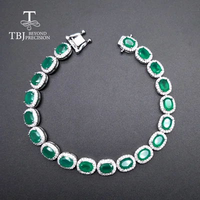 TBJ, натуральный цитрин топаз, зеленый агат, перидот, гранат, драгоценный камень, браслет из стерлингового серебра 925 пробы, ювелирные изделия для женщин, подарок на помолвку - Цвет камня: green agate
